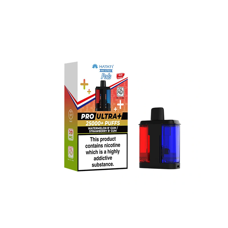 Hayati Pro Ultra Plus 25K Prefilled Replacement Pods, Watermelon B Gum, Strawberry B Gum  flavour, Vape Wave UK

