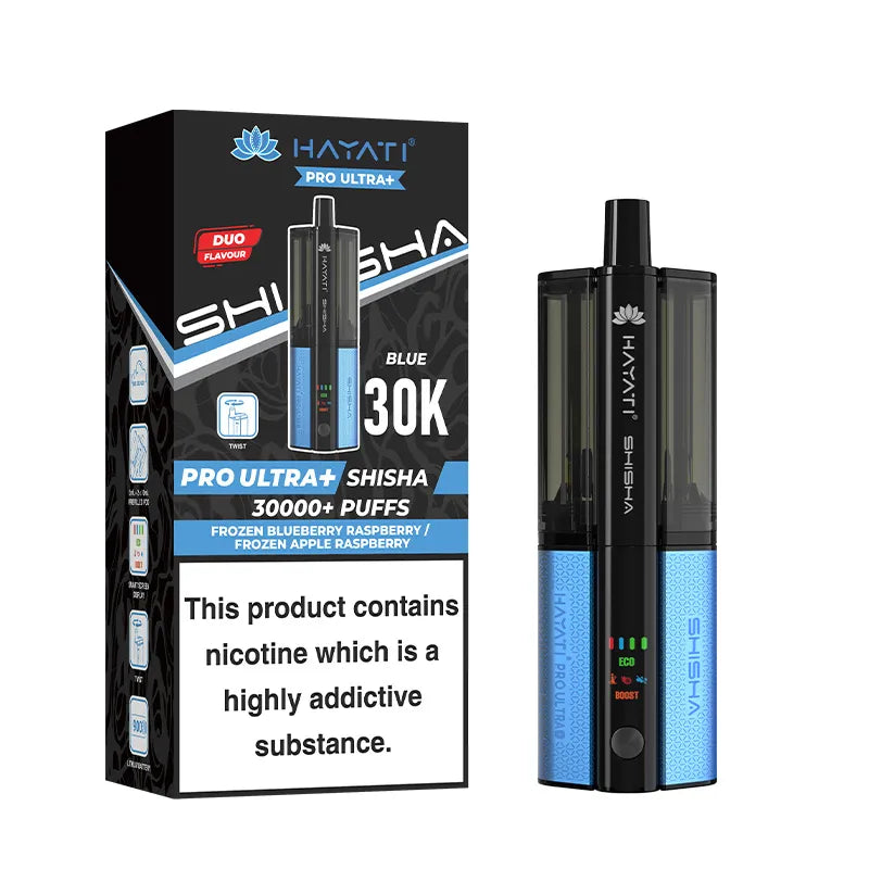 Hayati Pro Ultra Plus Shisha 30K Pod Kit, Frozen Blueberry Raspberry And Frozen Apple Raspberry  Flavour, Vape Wave UK  