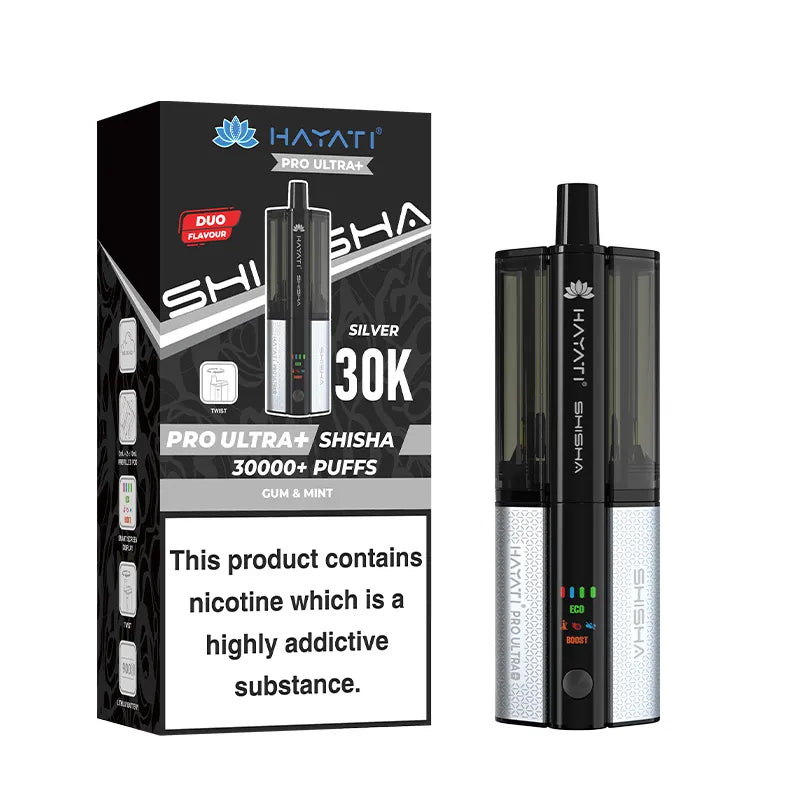 Hayati Pro Ultra Plus Shisha 30K Pod Kit, Gum Mint  Flavour, Vape Wave UK  