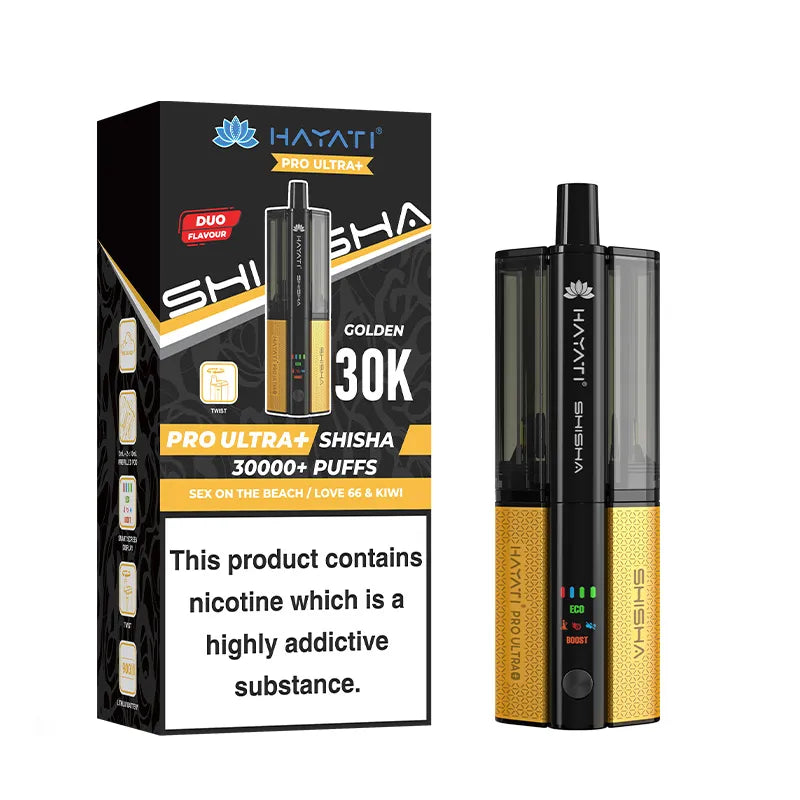 Hayati Pro Ultra Plus Shisha 30K Pod Kit, Sex On The Beach Love 66 Kiwi  Flavour, Vape Wave UK  