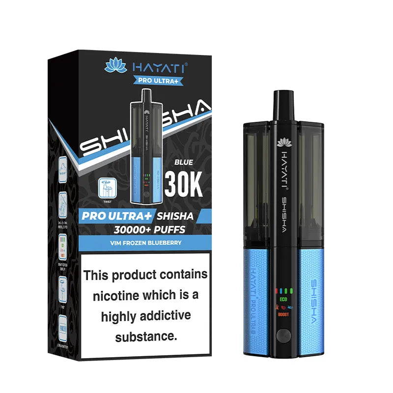 Hayati Pro Ultra Plus Shisha 30K Pod Kit, Vim Frozen Blueberry  Flavour, Vape Wave UK  