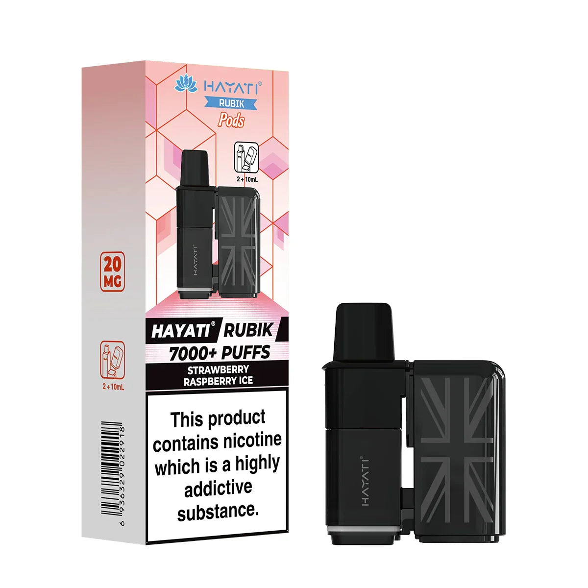 Hayati Rubik 7000 Prefilled Replacement Pods,Strawberry Raspberry Ice  Flavour, Vape Wave UK