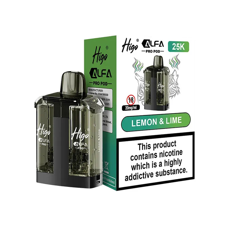 Higo Alfa Pro 25,000 Prefilled Pod, Lemon And Lime  Flavour, Vape Wave UK
