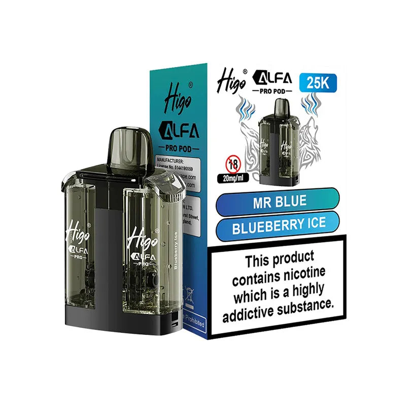 Higo Alfa Pro 25,000 Prefilled Pod, Mr Blue Blueberry Ice  Flavour, Vape Wave UK