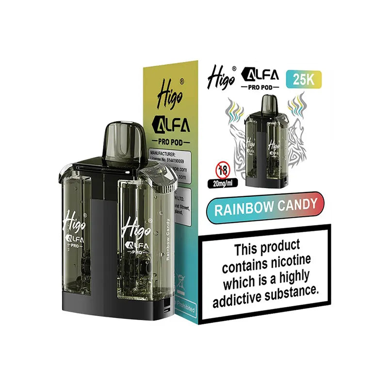 Higo Alfa Pro 25,000 Prefilled Pod, Rainbow Candy   Flavour, Vape Wave UK