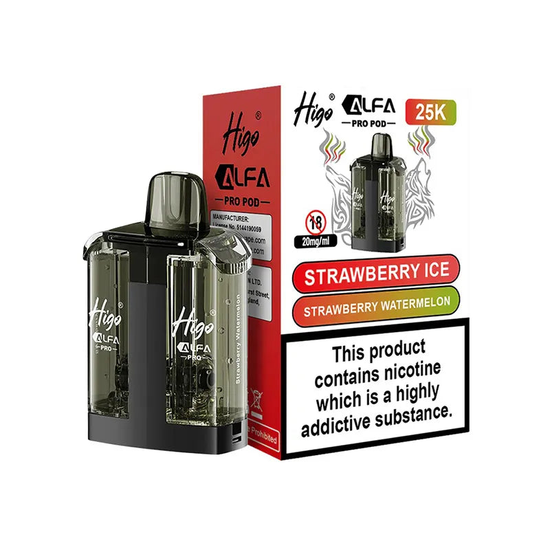 Higo Alfa Pro 25,000 Prefilled Pod, Strawberry Ice Strawberry Watermelon  Flavour, Vape Wave UK