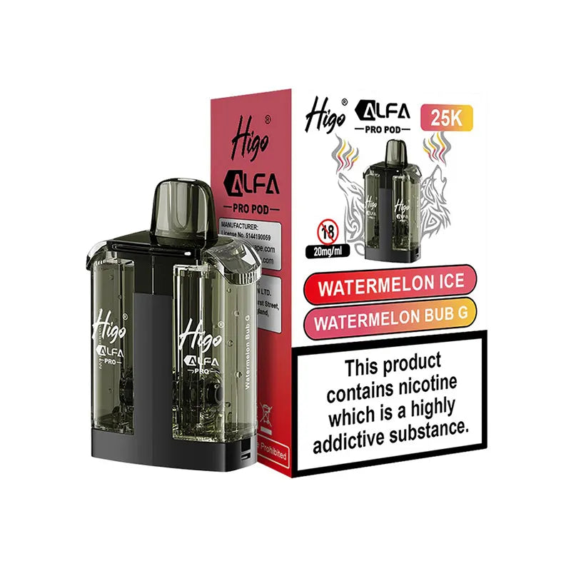 Higo Alfa Pro 25,000 Prefilled Pod, Watermelon Ice Watermelon Bub G  Flavour, Vape Wave UK