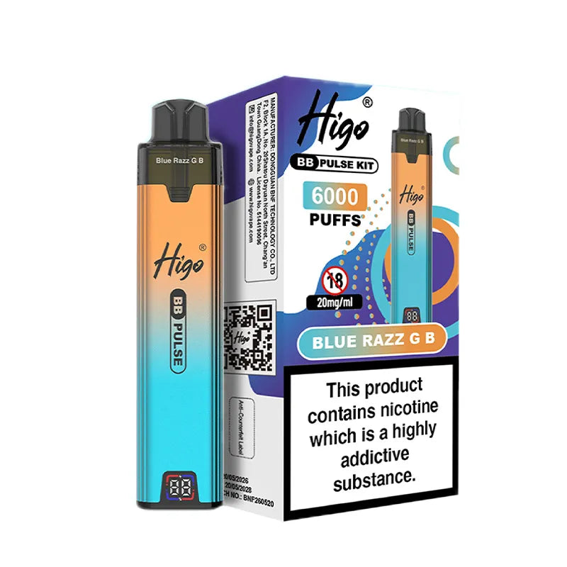 Higo BB Pulse 6000 Pod Kit, Blue Razz GB  Flavour, Vape Wave UK