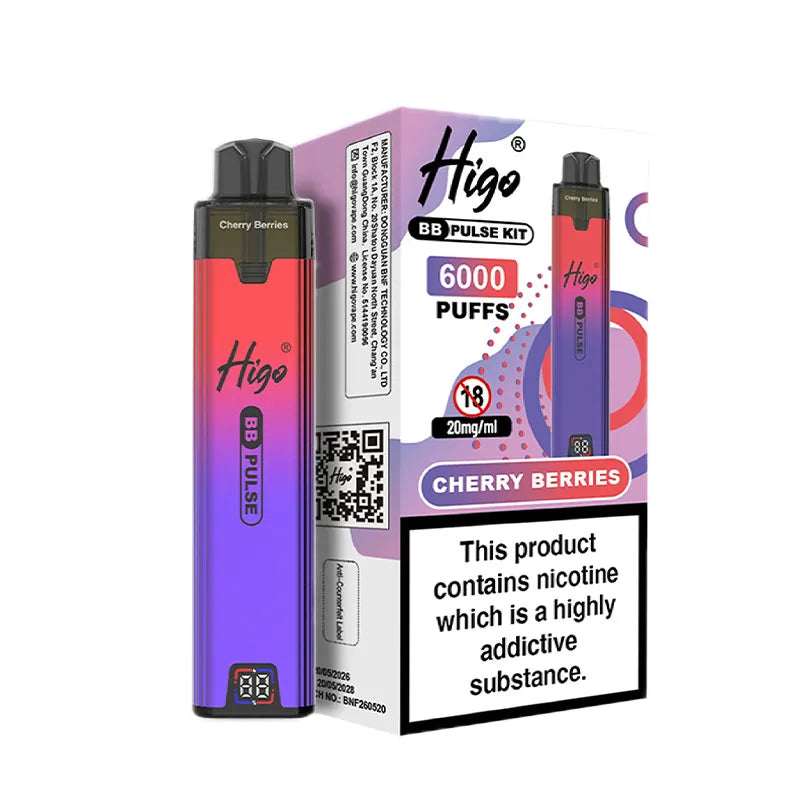 Higo BB Pulse 6000 Pod Kit, Cherry Berries  Flavour, Vape Wave UK