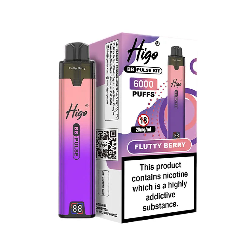 Higo BB Pulse 6000 Pod Kit, Flutty Berry  Flavour, Vape Wave UK
