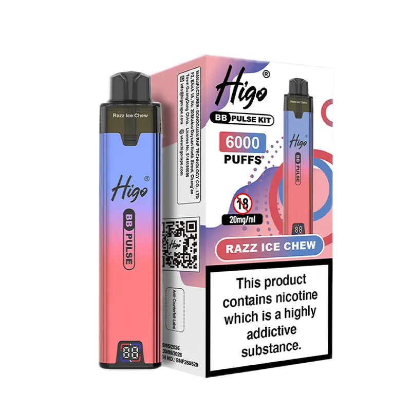 Higo BB Pulse 6000 Pod Kit, Razz Ice Chew  Flavour, Vape Wave UK