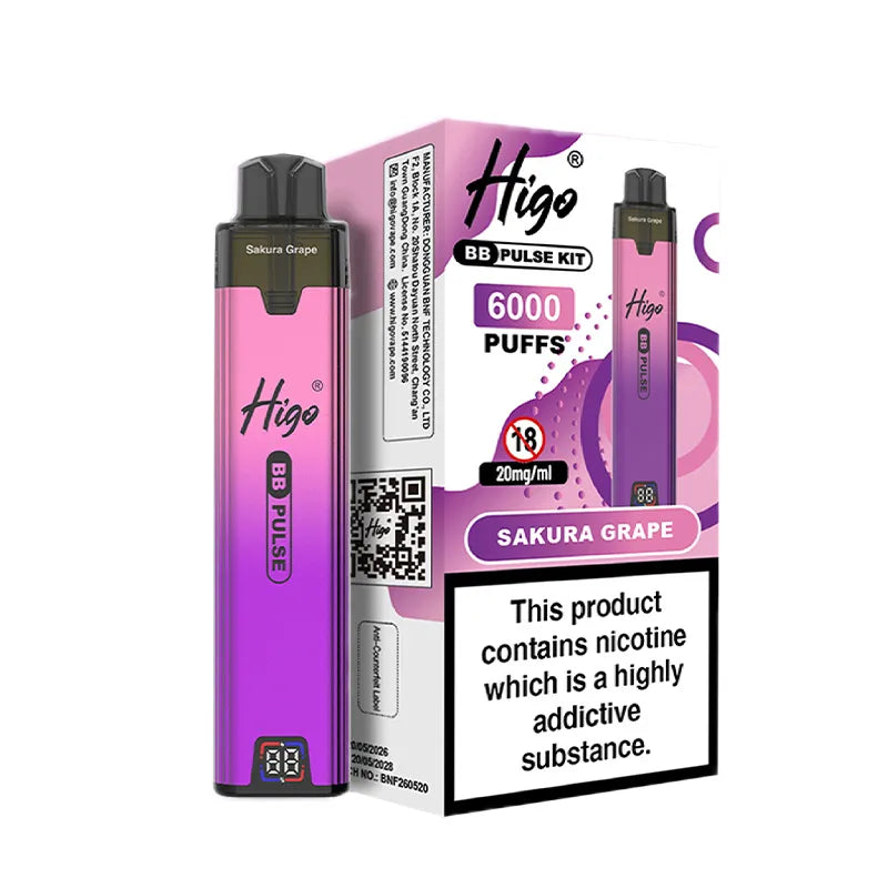 Higo BB Pulse 6000 Pod Kit, Sakura Grape  Flavour, Vape Wave UK
