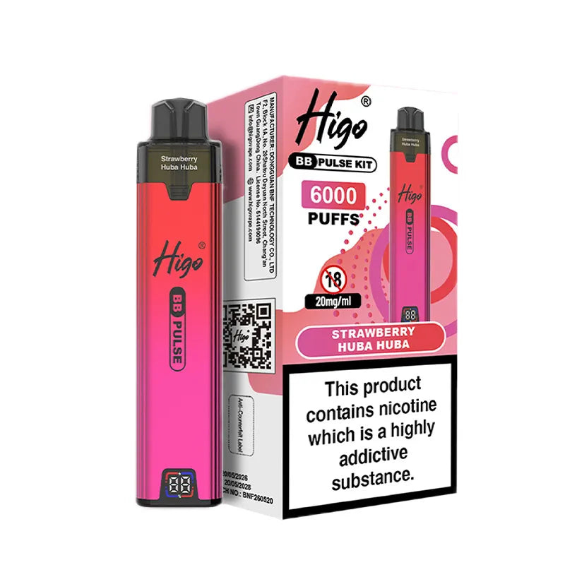 Higo BB Pulse 6000 Pod Kit, Strawberry Huba Huba  Flavour, Vape Wave UK