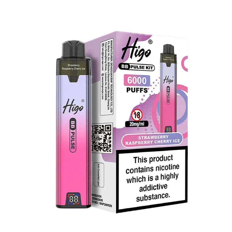 Higo BB Pulse 6000 Pod Kit, Strawberry Raspberry Cherry Ice  Flavour, Vape Wave UK