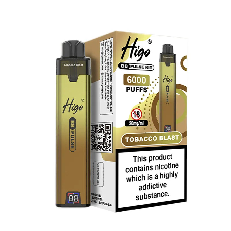 Higo BB Pulse 6000 Pod Kit, Tobacco Blast  Flavour, Vape Wave UK