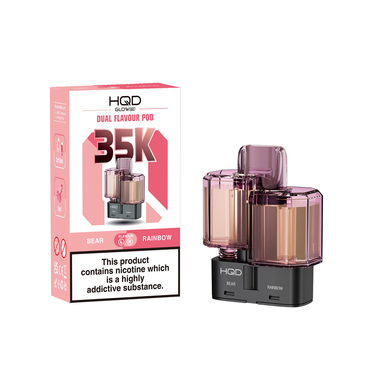 HQD Glow Air 35K Prefilled Pods  Dual Flavours, Bear And Rainbow, Vape Wave UK