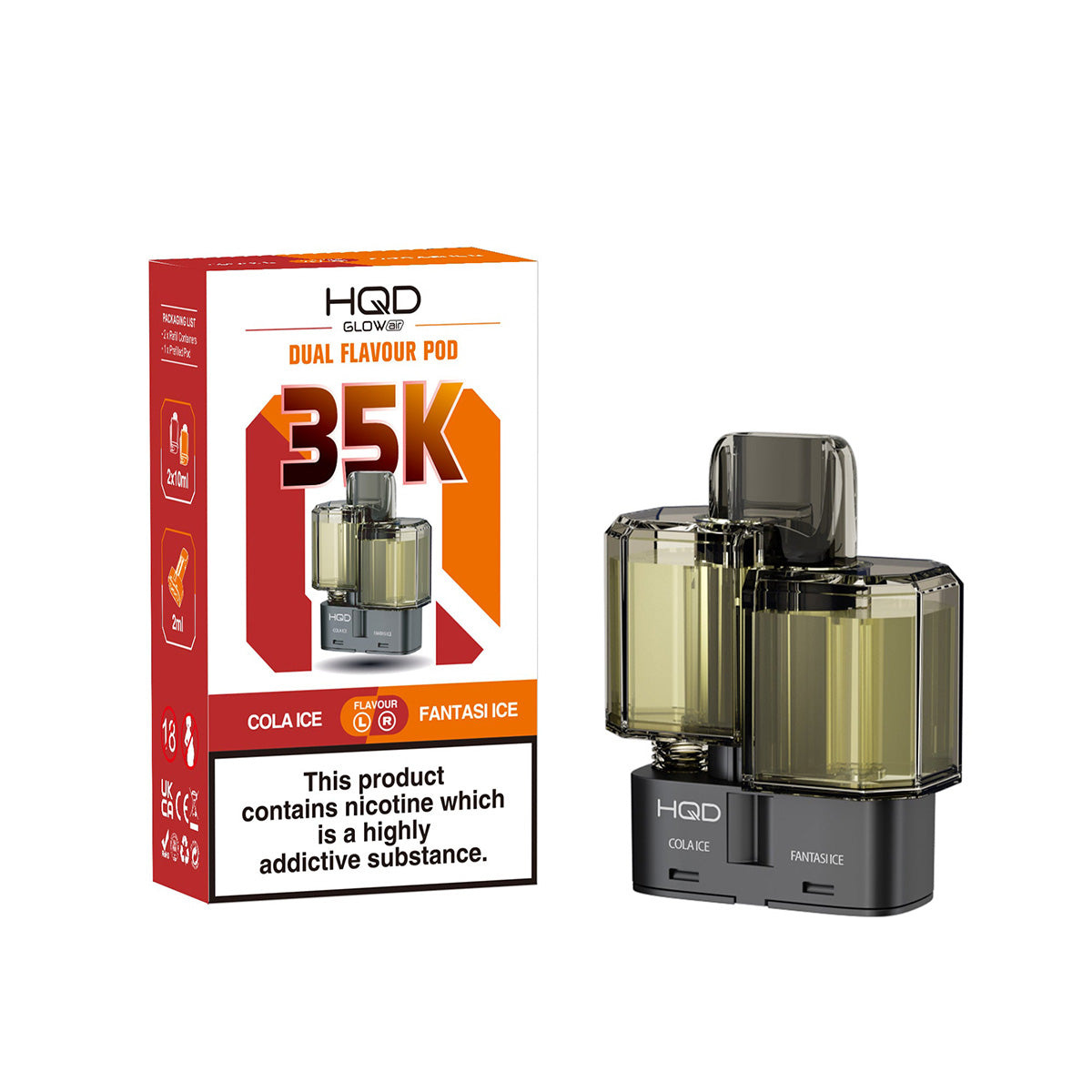 HQD Glow Air 35K Prefilled Pods  Dual Flavours, Cola Ice And Fantasilce, Vape Wave UK