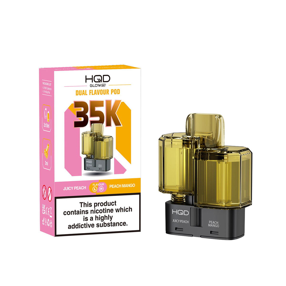 HQD Glow Air 35K Prefilled Pods Dual Flavours,Juicy Peach And Peach Mango, Vape Wave UK