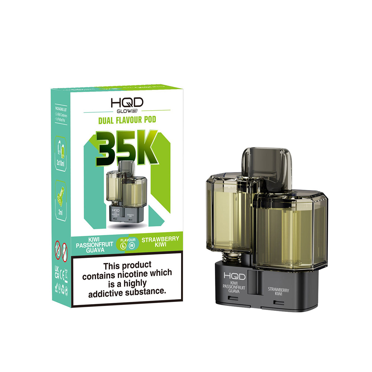 HQD Glow Air 35K Prefilled Pods  Dual Flavours, Kiwi Passionfruit Guava And Strawberry Kiwi, Vape Wave UK