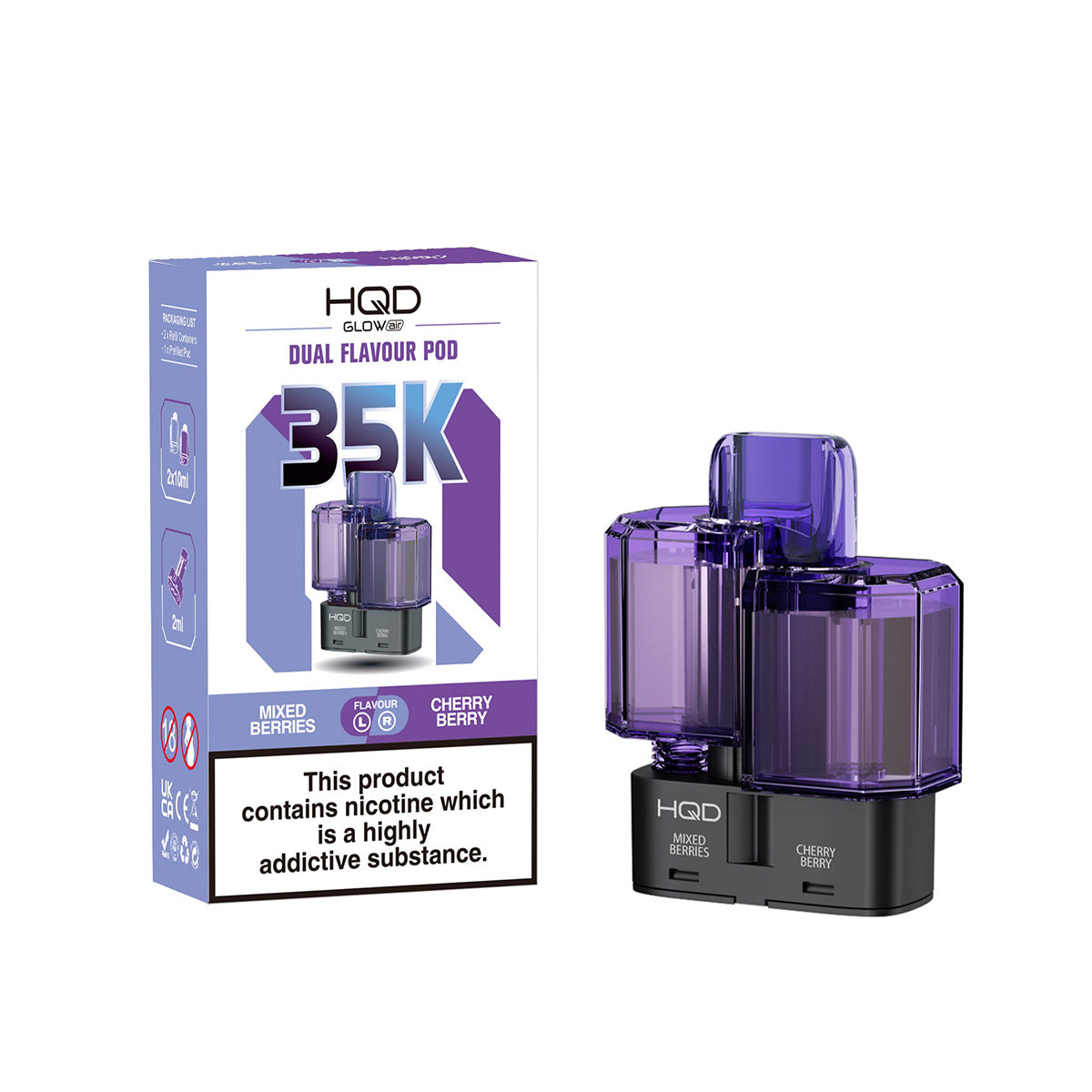 HQD Glow Air 35K Prefilled Pods  Dual Flavours, Mixed Berries And Cherry Berry, Vape Wave UK