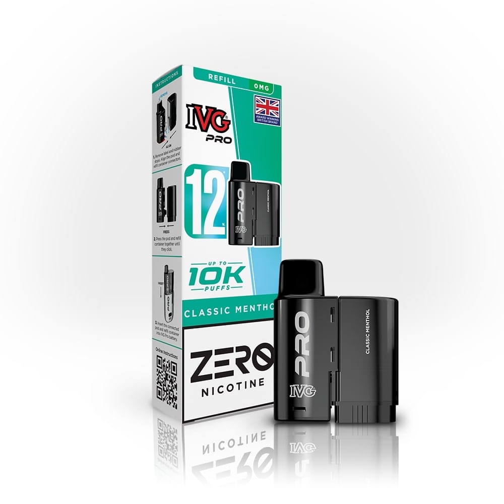 IVG Pro 12 mg Prefilled Pods  Zero Nicotine, Classic Menthol Flavour, Vape Wave UK