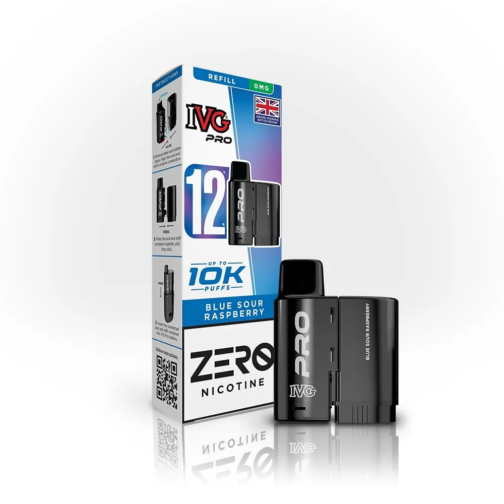 IVG Pro 12 mg prefilled Pods  Zero Nicotine, Blue Sour Raspberry Flavour, Vape Wave UK