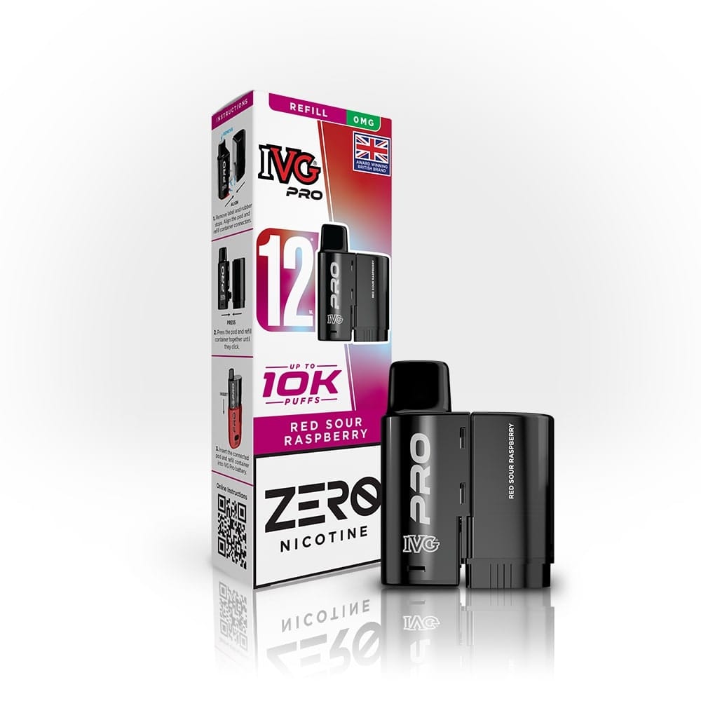 IVG Pro 12 Mg Prefilled Pods  Zero Nicotine, Red Sour Raspberry Flavour, Vape Wave UK
