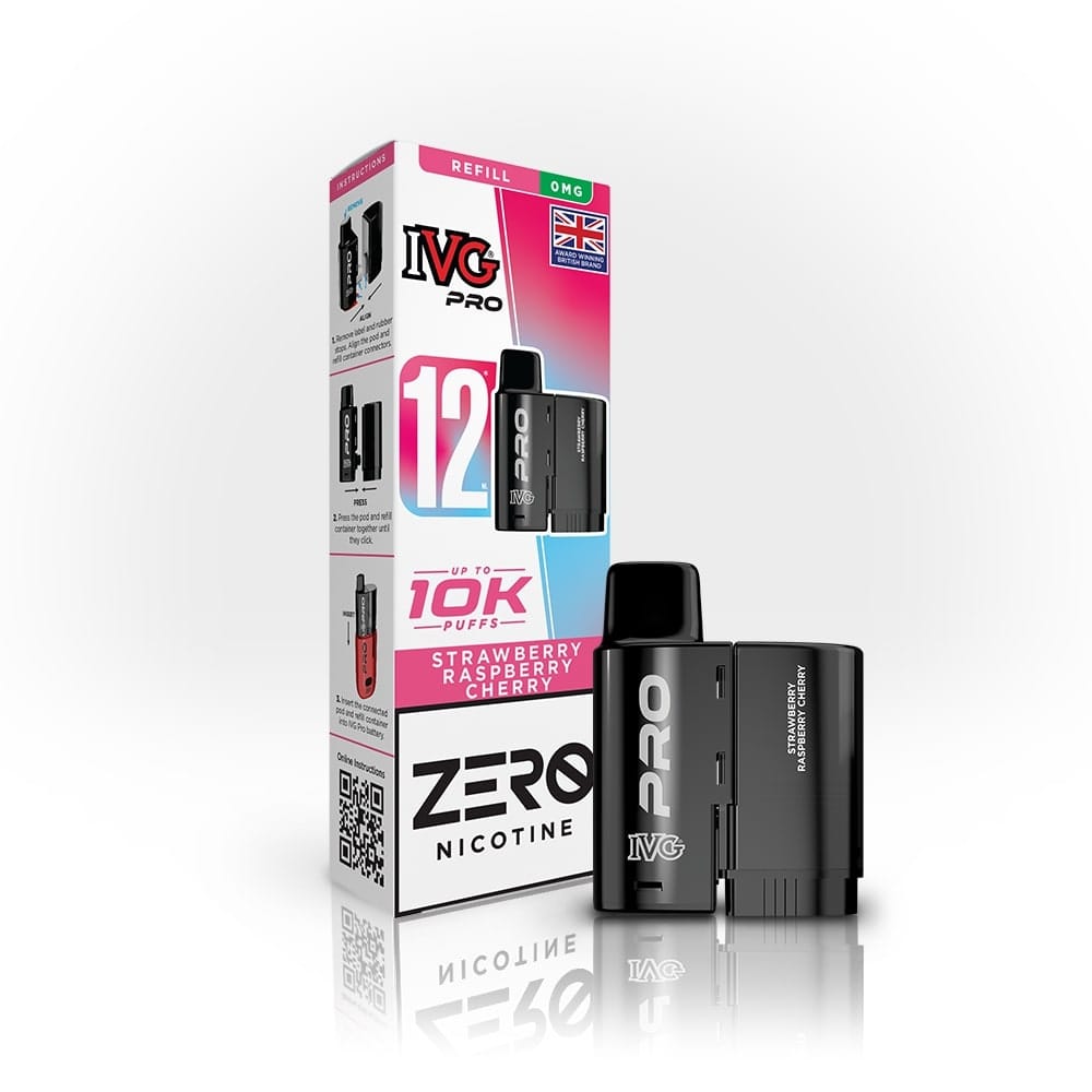 IVG Pro 12 Mg Prefilled Pods  Zero Nicotine, Strawberry Raspberry Cherry Flavour, Vape Wave UK