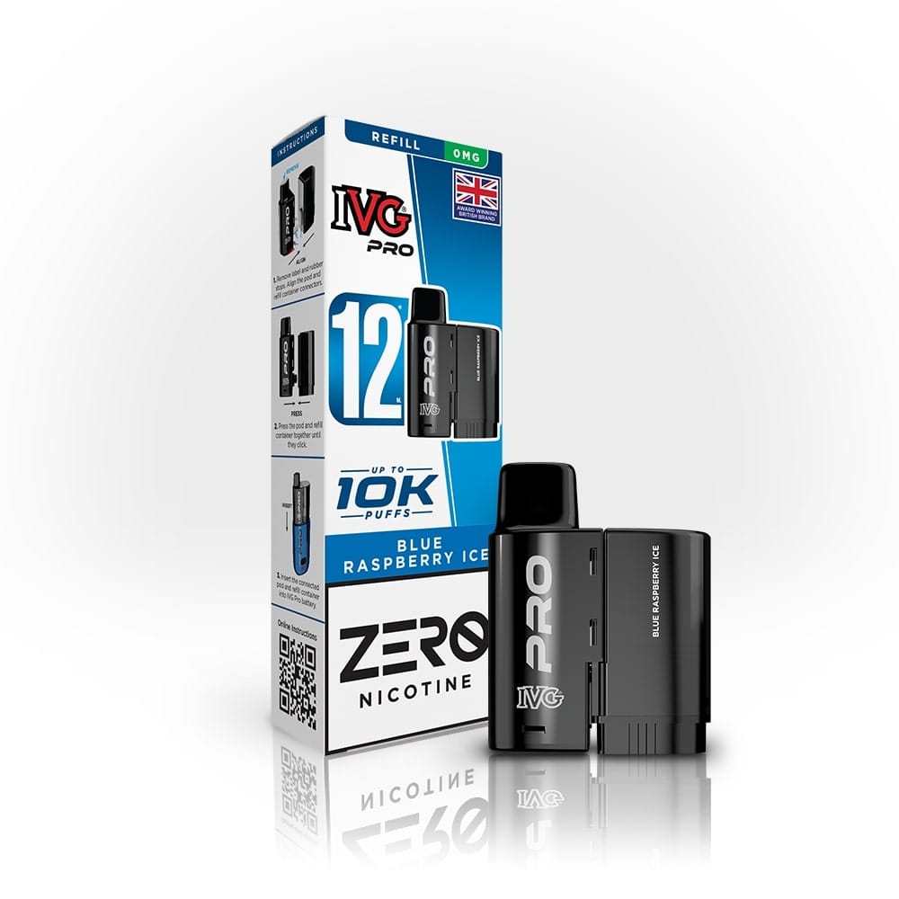 IVG Pro 12 0 Nicotine Refill Pods, Blue Raspberry Ice flavour, Vape Wave UK