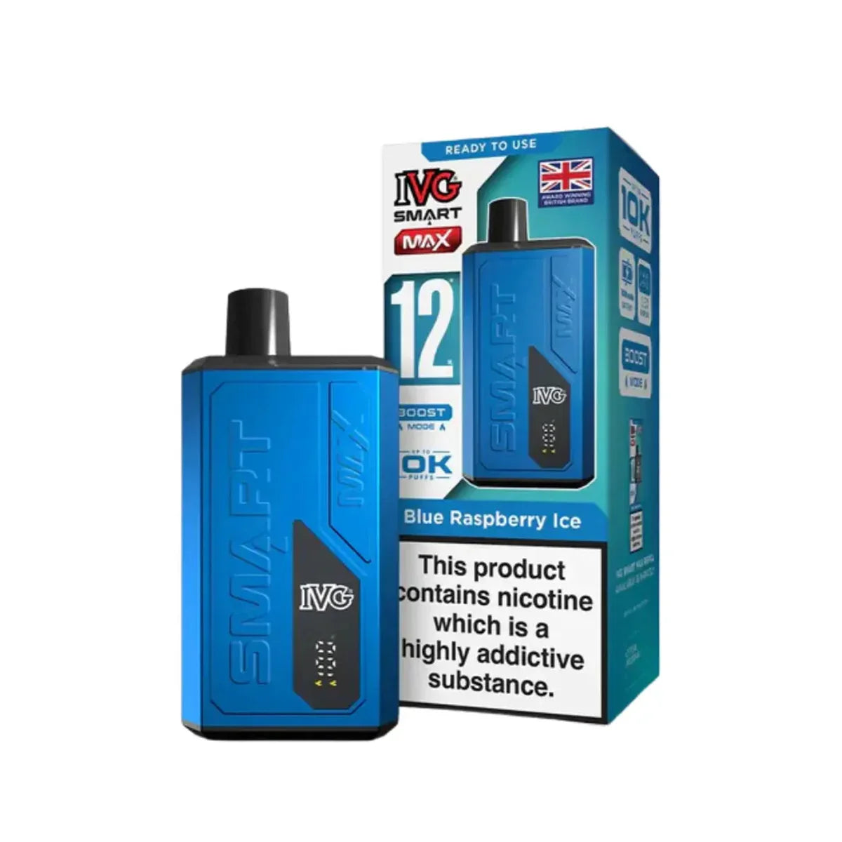 IVG Smart Max 10,000 Prefilled Pod Vape Kit, Blue Raspberry Ice  Flavour, Vape Wave UK 
