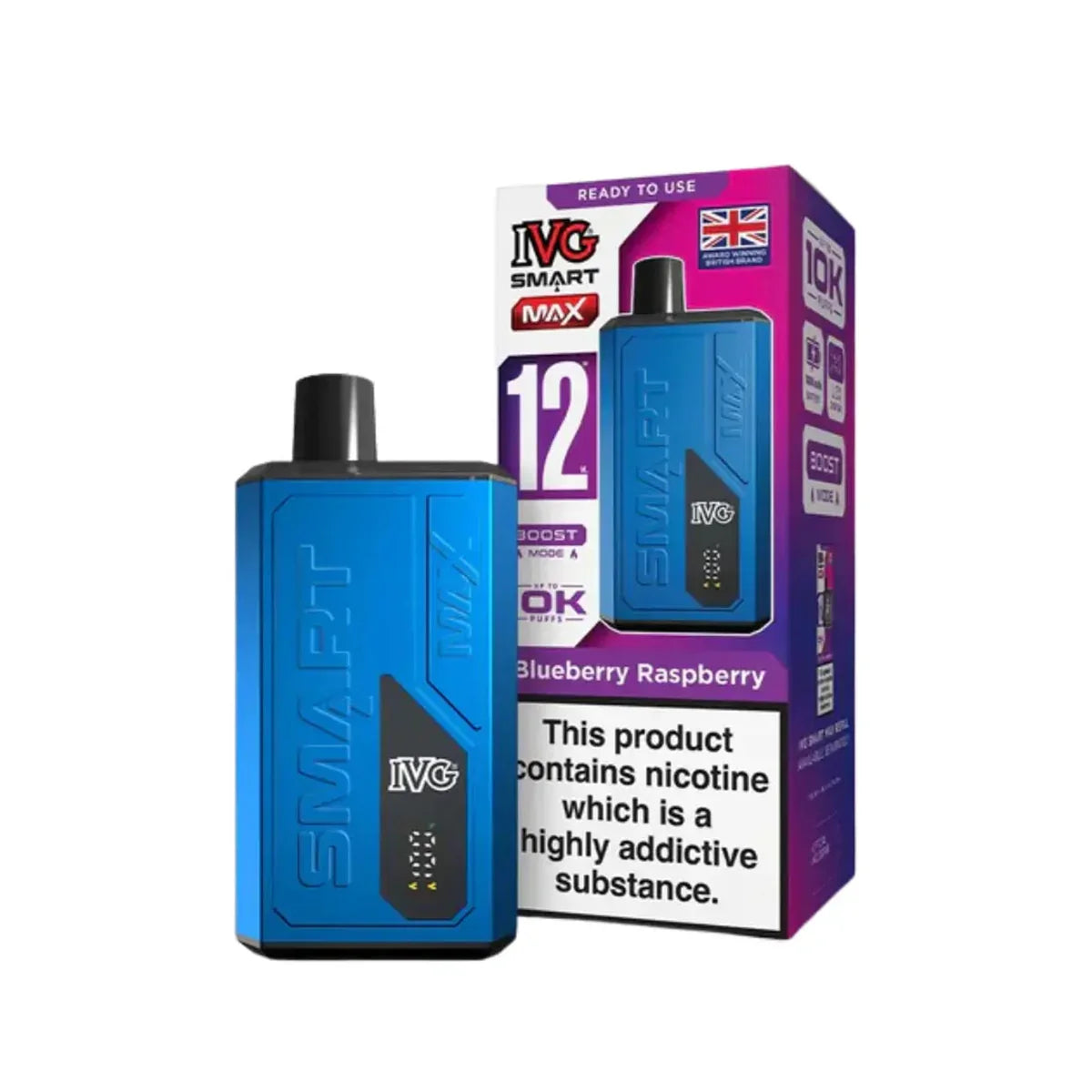 IVG Smart Max 10,000 Prefilled Pod Vape Kit, Blueberry Raspberry  Flavour, Vape Wave UK 