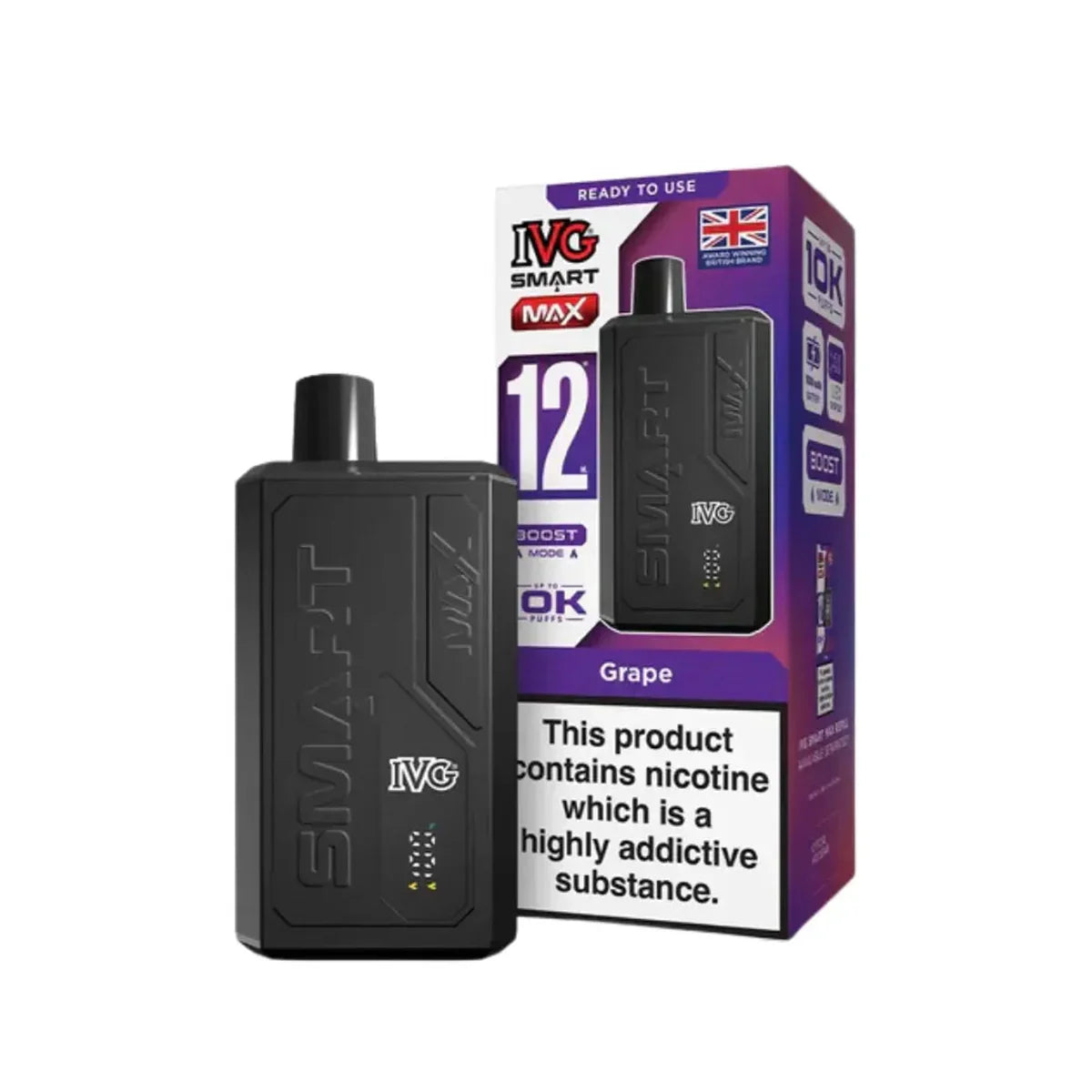 IVG Smart Max 10,000 Prefilled Pod Vape Kit, Grape  Flavour, Vape Wave UK 