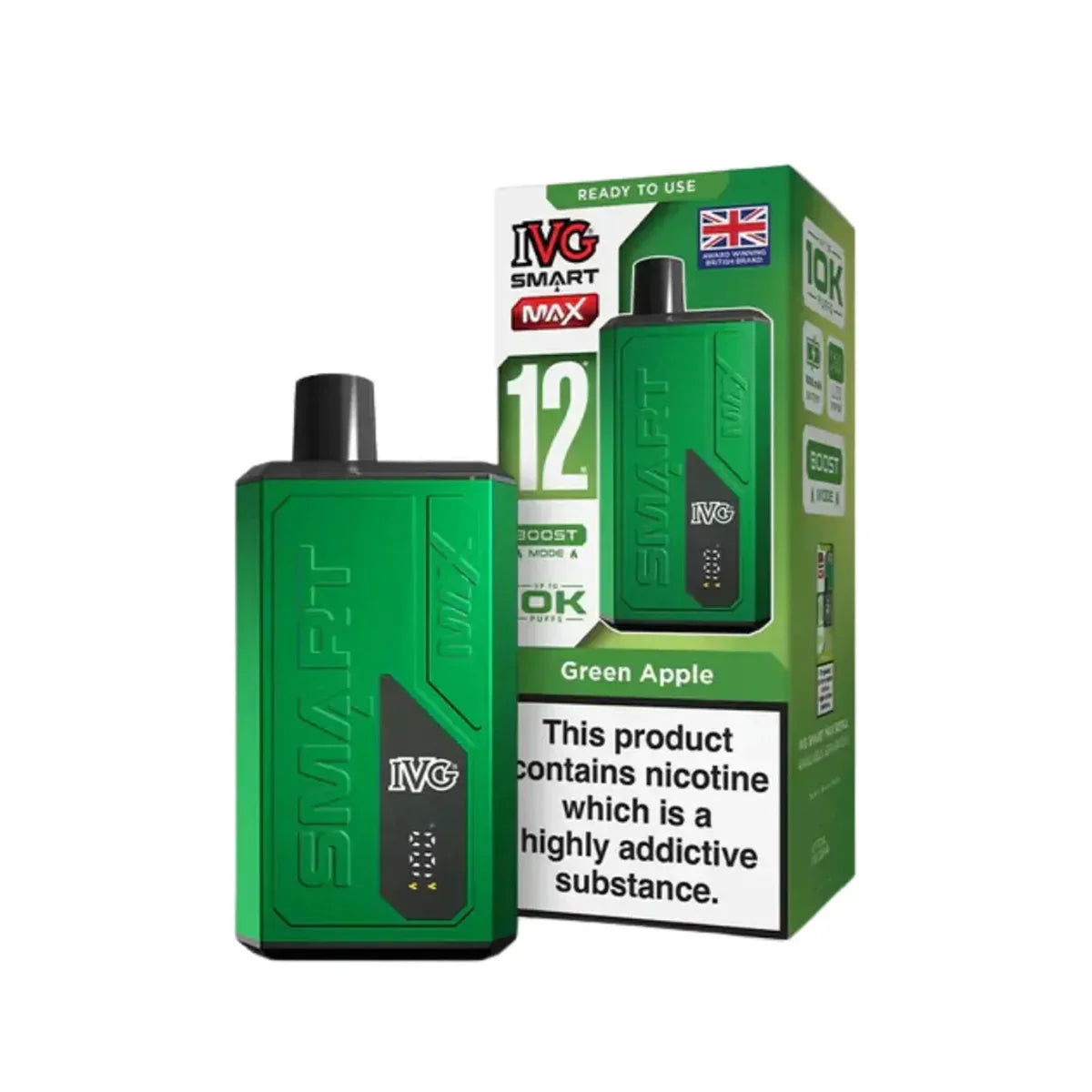IVG Smart Max 10,000 Prefilled Pod Vape Kit, Green Apple  Flavour, Vape Wave UK 
