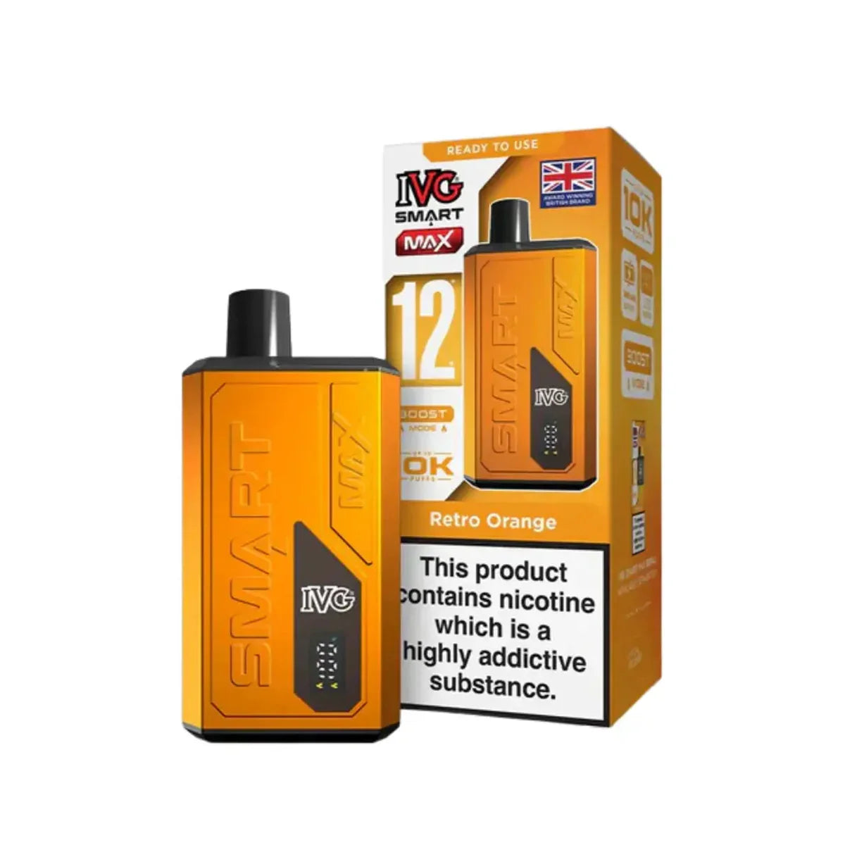 IVG Smart Max 10,000 Prefilled Pod Vape Kit, Retro Orange  Flavour, Vape Wave UK