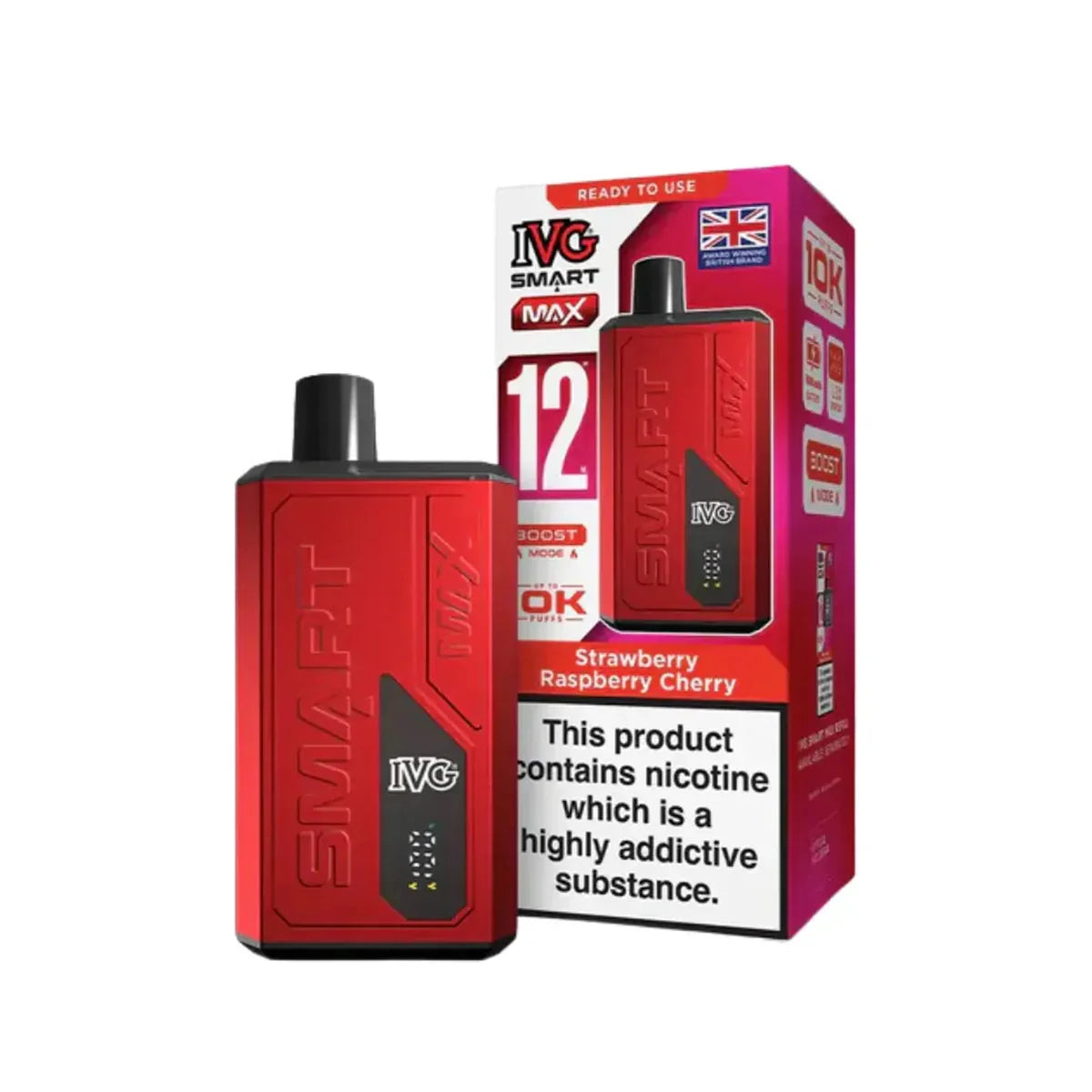 IVG Smart Max 10,000 Prefilled Pod Vape Kit, Strawberry Raspberry Cherry  Flavour, Vape Wave UK 
