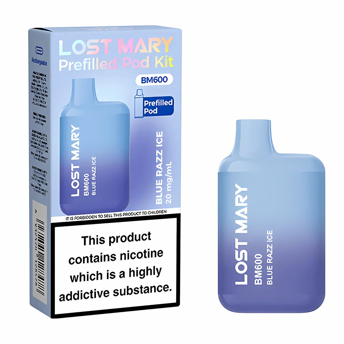 Lost Mary BM600 Prefilled Pod , Blue Razz Ice Flavour, Vape Wave UK