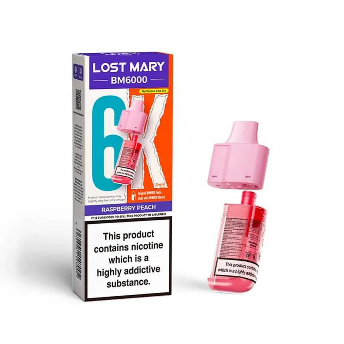Lost Mary BM6000 Prefilled Pods , Raspberry Peach Flavour, Vape Wave UK