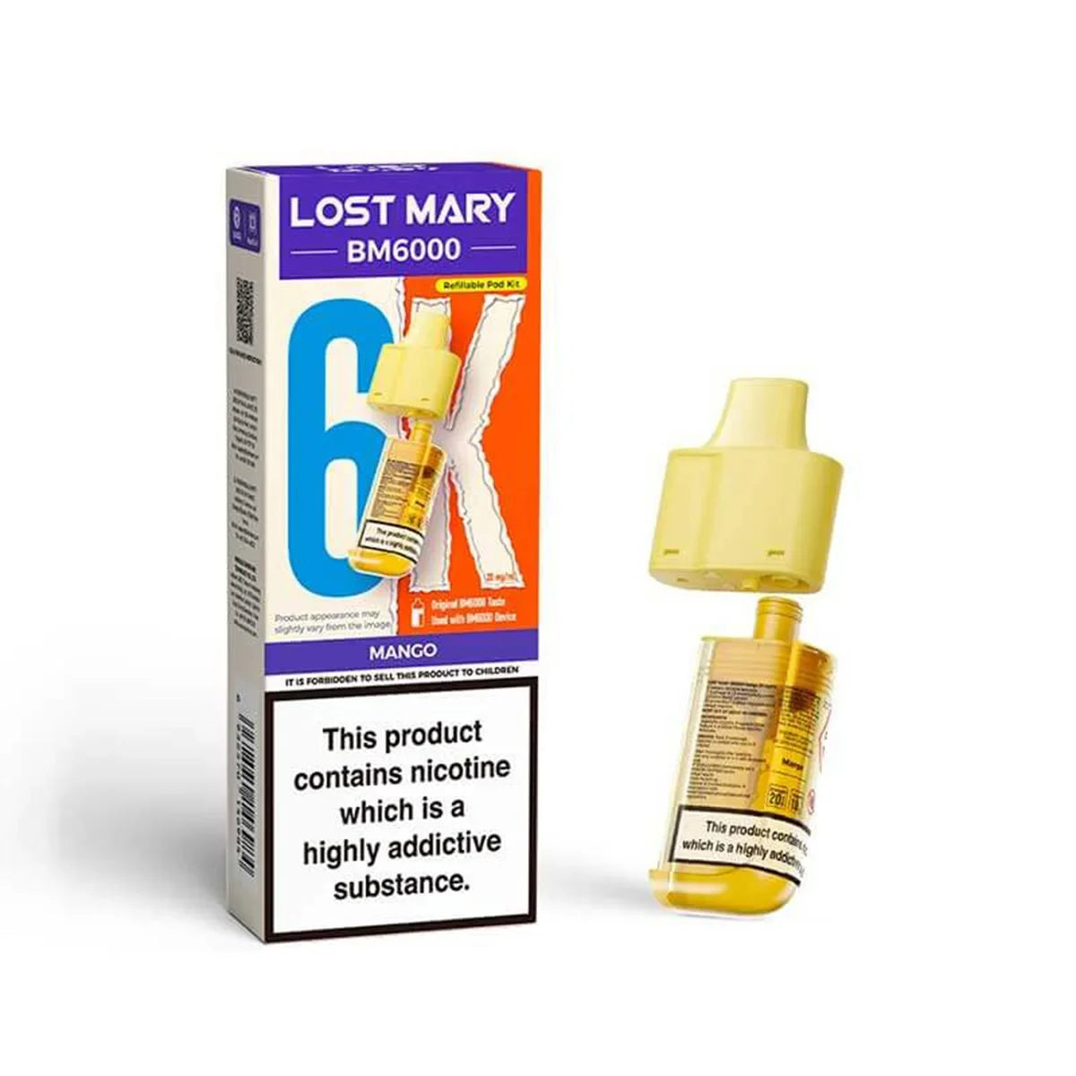 Lost Mary BM6000 Prefilled Pods , Mango  Flavour, Vape Wave UK