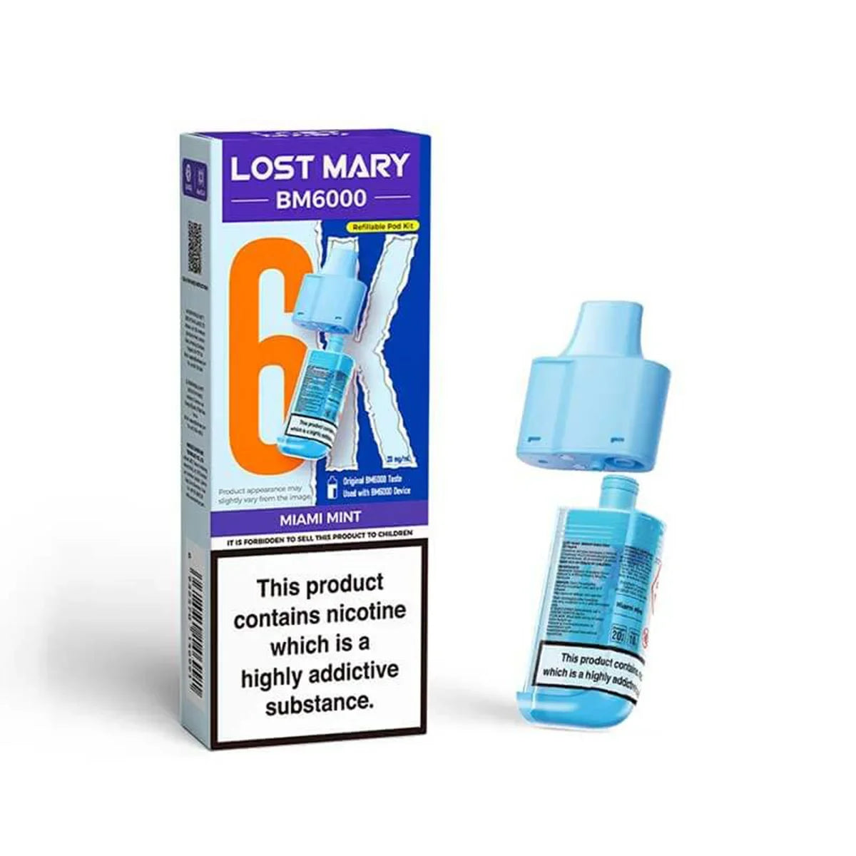 Lost Mary BM6000 Prefilled Pods , Miami Mint Flavour, Vape Wave UK