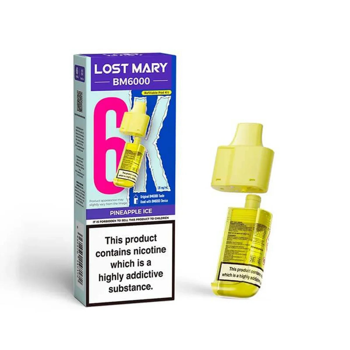 Lost Mary BM6000 Prefilled Pods , Pineapple Ice Flavour, Vape Wave UK