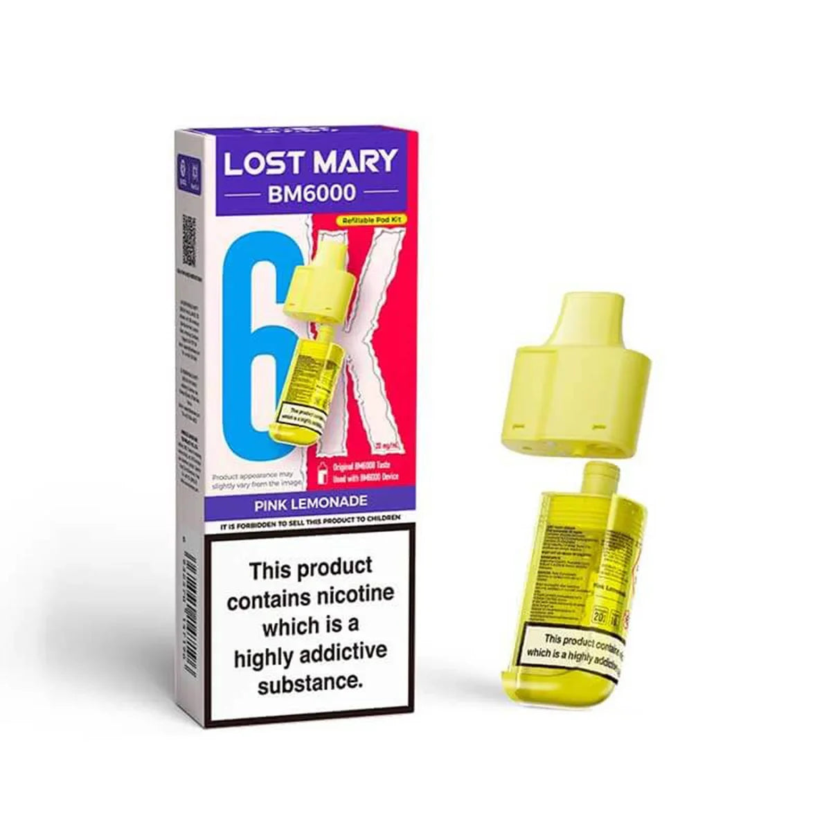 Lost Mary BM6000 Prefilled Pods , Pink Lemonade  Flavour, Vape Wave UK