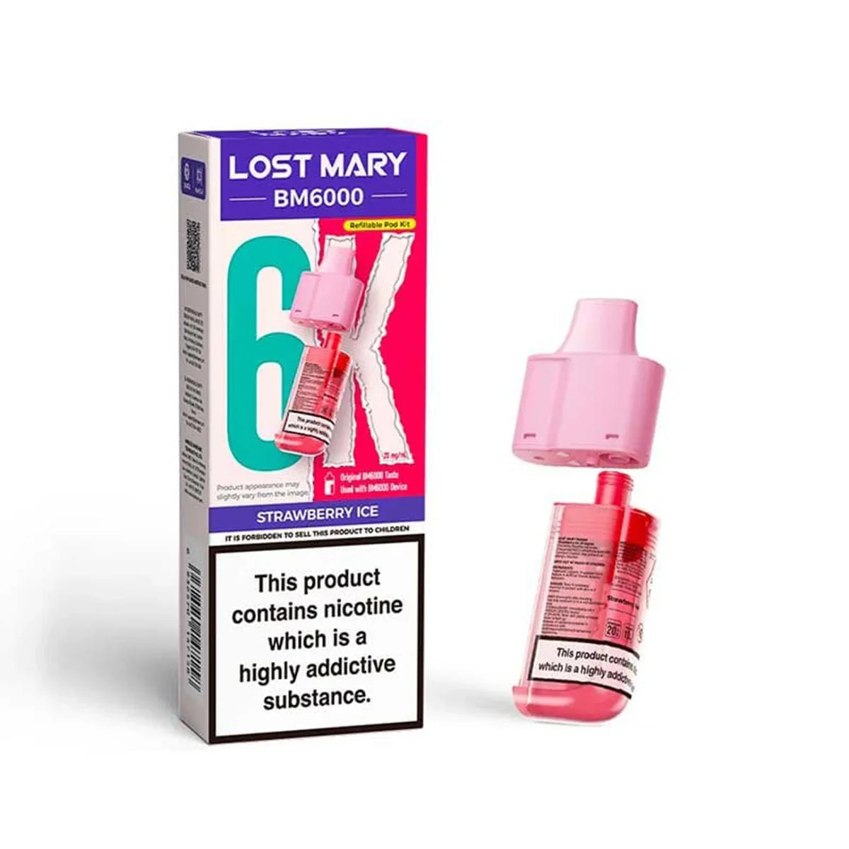 Lost Mary BM6000 Prefilled Pods , Strawberry Ice  Flavour, Vape Wave UK