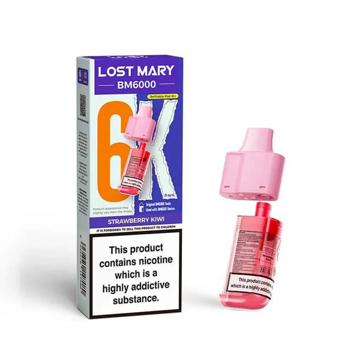 Lost Mary BM6000 Prefilled Pods , Strawberry Kiwi Flavour, Vape Wave UK