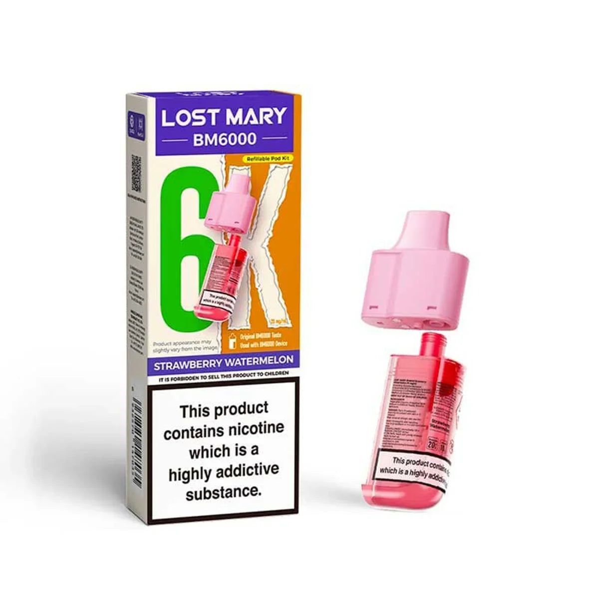 Lost Mary BM6000 Prefilled Pods , Strawberry Watermelon Flavour, Vape Wave UK