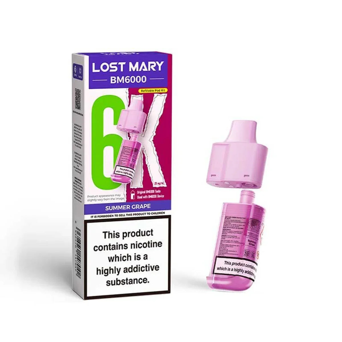 Lost Mary BM6000 Prefilled Pods , Summer Grape Flavour, Vape Wave UK