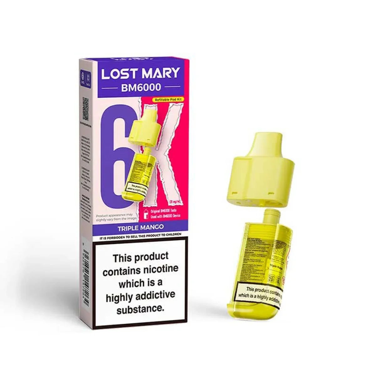 Lost Mary BM6000 Prefilled Pods , Triple Mango  Flavour, Vape Wave UK