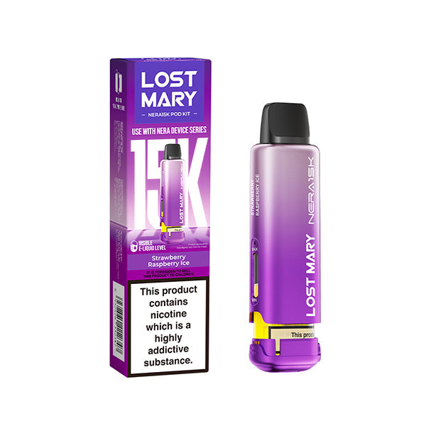 Lost Mary Nera 15,000 Prefilled Pods, Strawberry Raspberry Ice  Flavour, Vape Wave UK