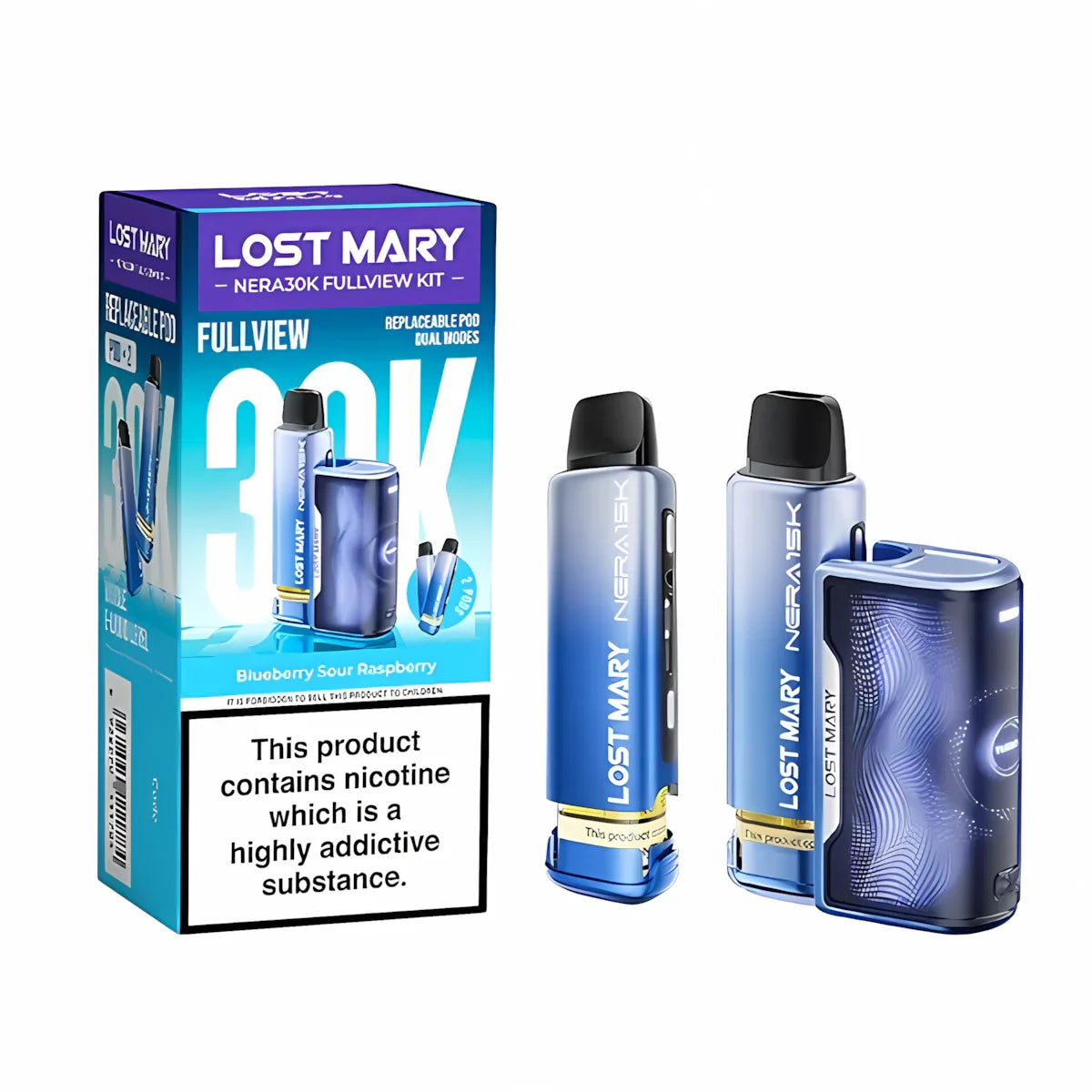 Lost Mary Nera 30K Fullview Prefilled Pod Kit, Blueberry Sour Raspberry  Edition Flavour, Vape Wave UK