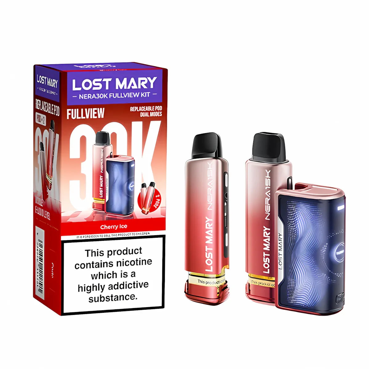 Lost Mary Nera 30K Fullview Prefilled Pod Kit, Cherry Ice  Edition Flavour, Vape Wave UK