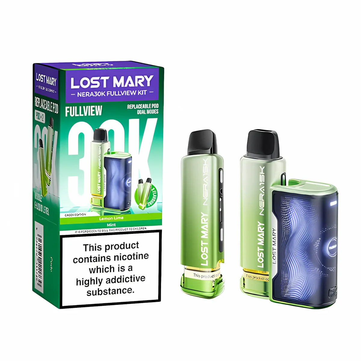 Lost Mary Nera 30K Fullview Prefilled Pod Kit, Green  Edition Flavour, Vape Wave UK